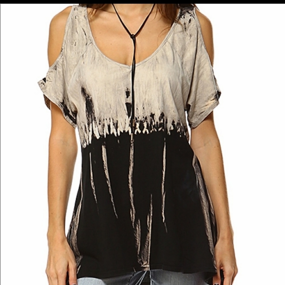 Urban X Acid Wash Cold Shoulder Top